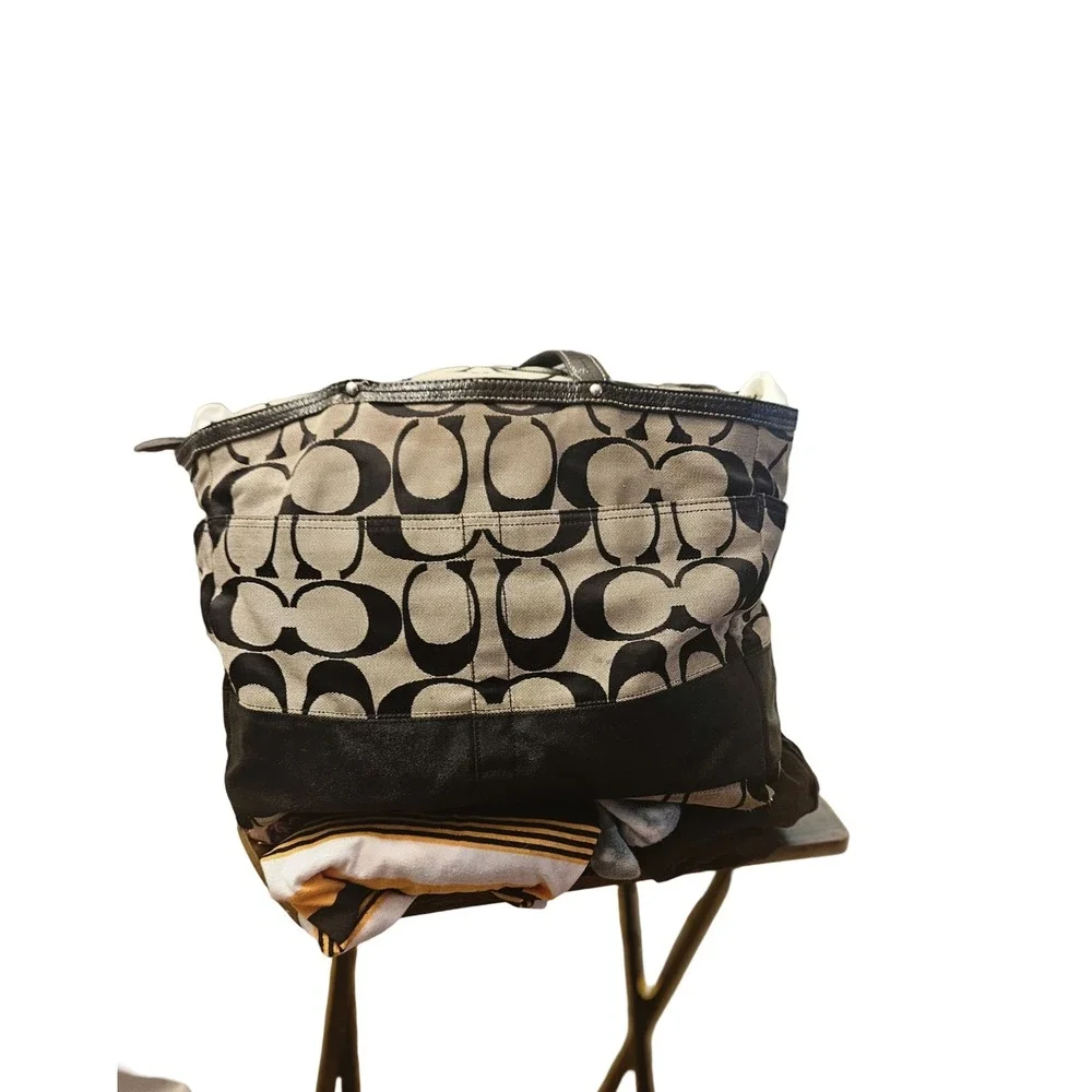 Coach Signature C Large‎ Tote Bag Black Grey Jacquard Canvas Shoulder Bag